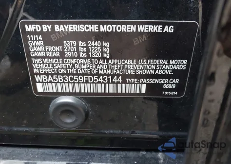 2015 BMW 535I xDrive z USA, uszkodzony, nr VIN WBA5B3C59FD543144